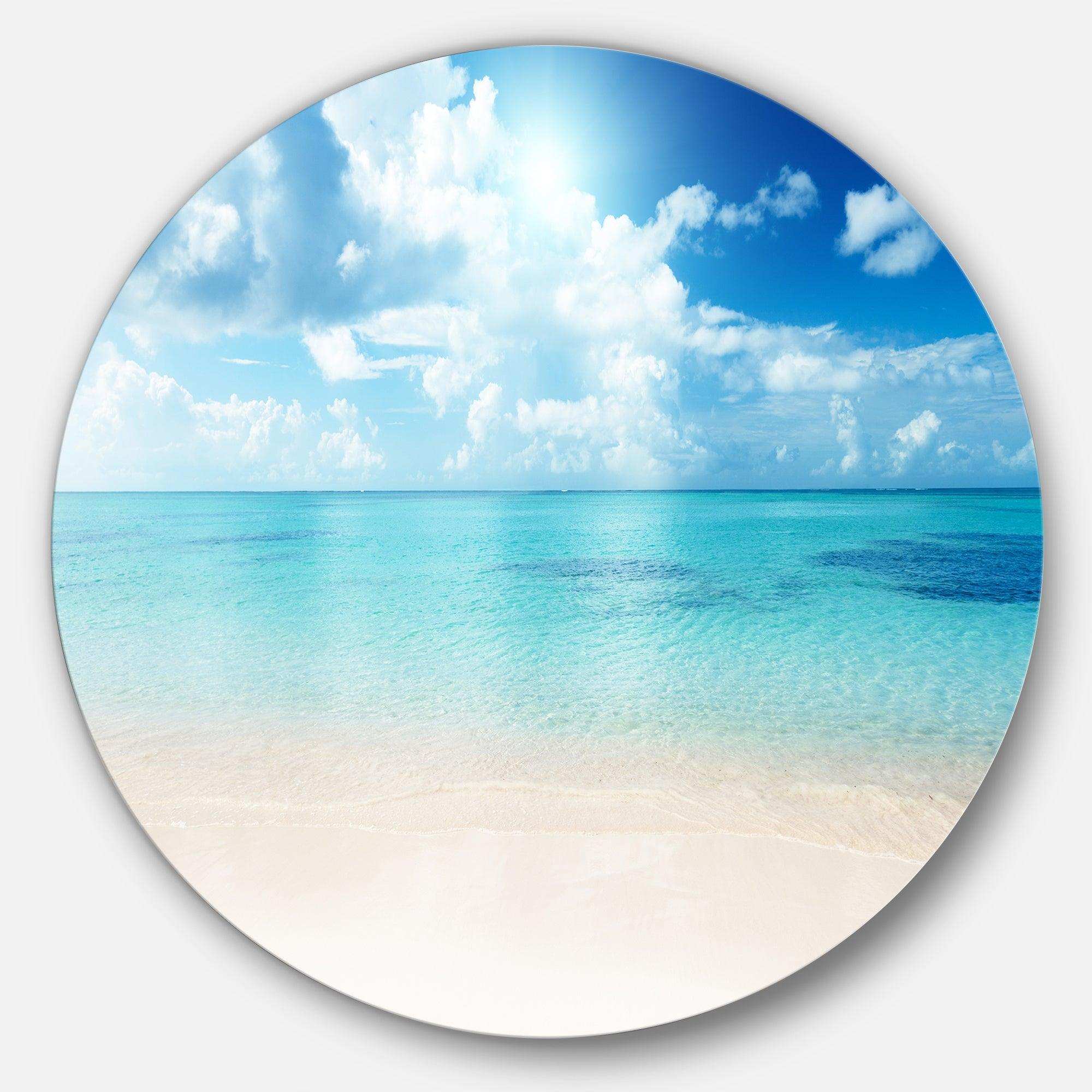 Sand of Beach in Blue Caribbean Sea - Sea & Shore Round Metal Wall Art