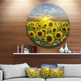 Field of Blooming Sunflowers - Floral Large Metal Circle Wall Art