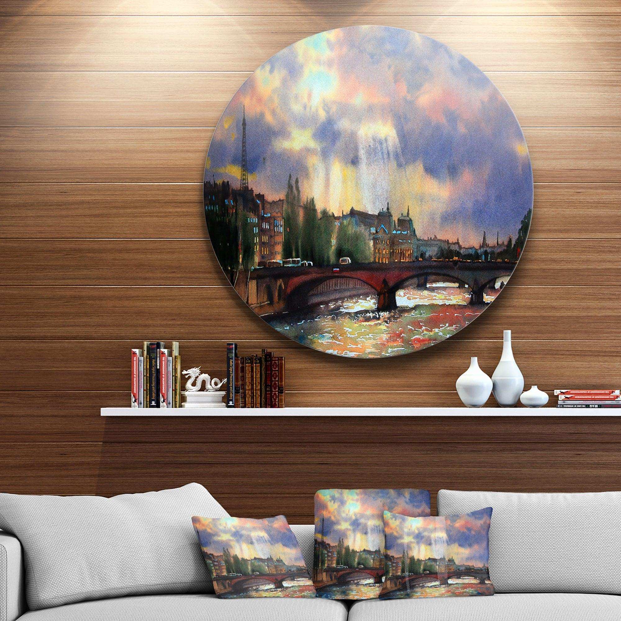 Fabulous Paris City Watercolor - Architecture Photography Round Metal Wall Art