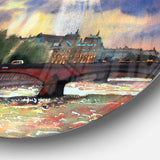 Fabulous Paris City Watercolor - Architecture Photography Round Metal Wall Art