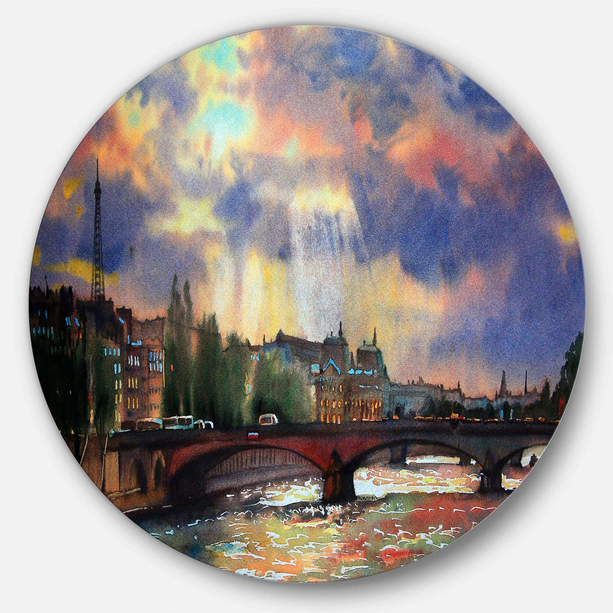 Fabulous Paris City Watercolor - Architecture Photography Round Metal Wall Art