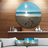 Blue Sea and Footprints in Sand - Sea & Shore Circle Metal Wall Decor