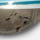 Blue Sea and Footprints in Sand - Sea & Shore Circle Metal Wall Decor