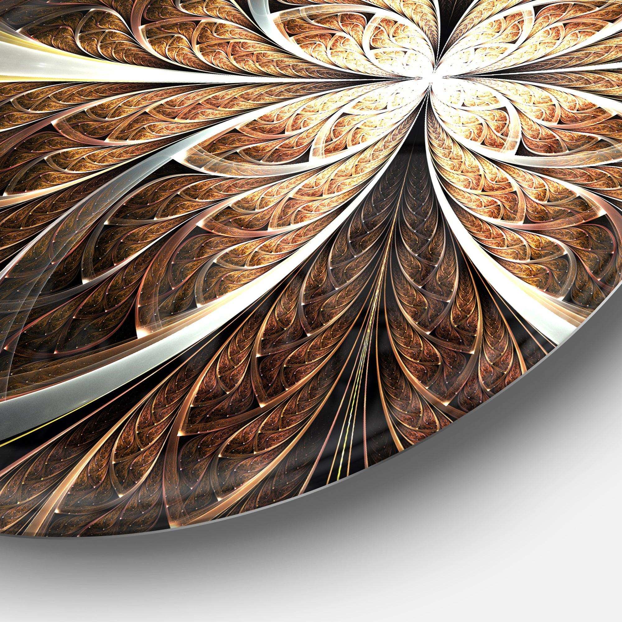 Fractal Flower Brown Black Digital Art - Floral Circle Metal Wall Decor