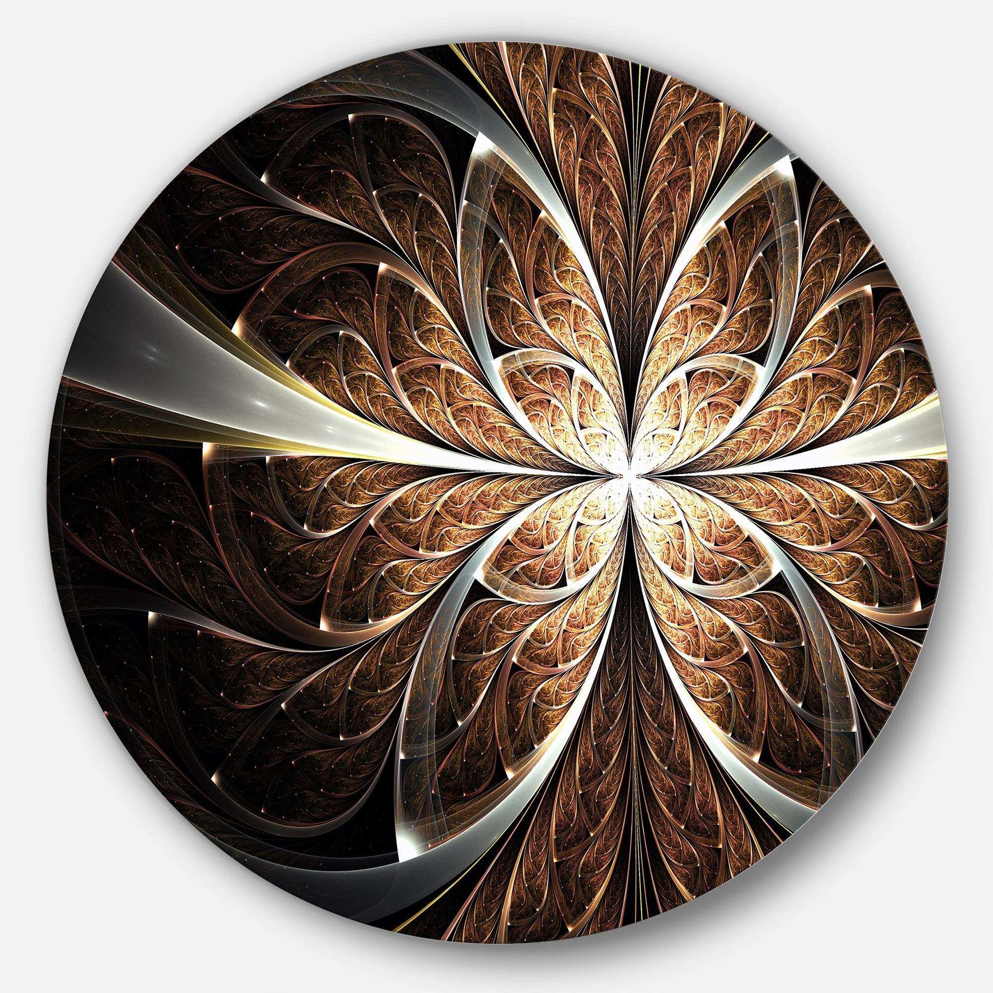 Fractal Flower Brown Black Digital Art - Floral Circle Metal Wall Decor