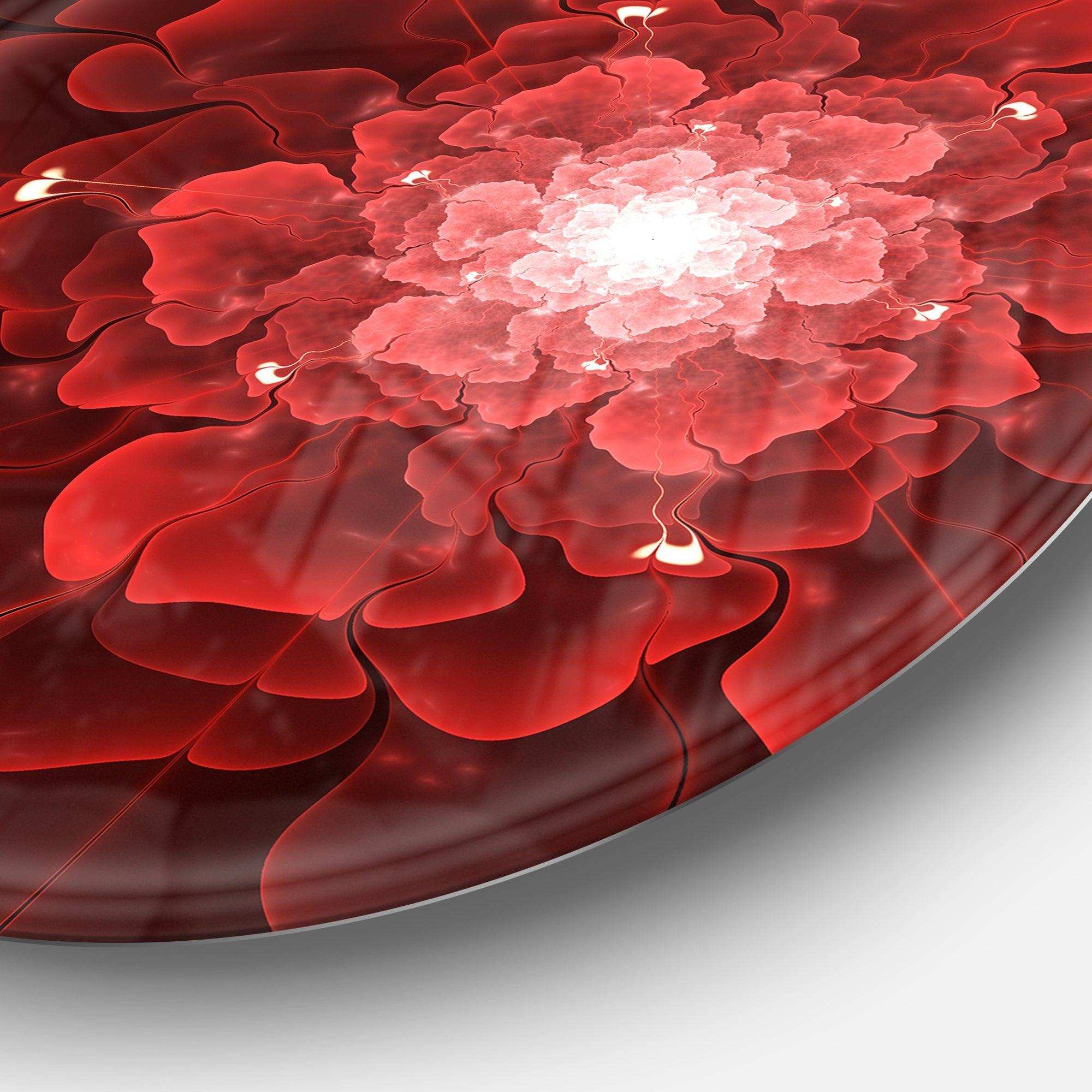 Fractal Flower Clear Red Digital Art - Floral Large Metal Circle Wall Art