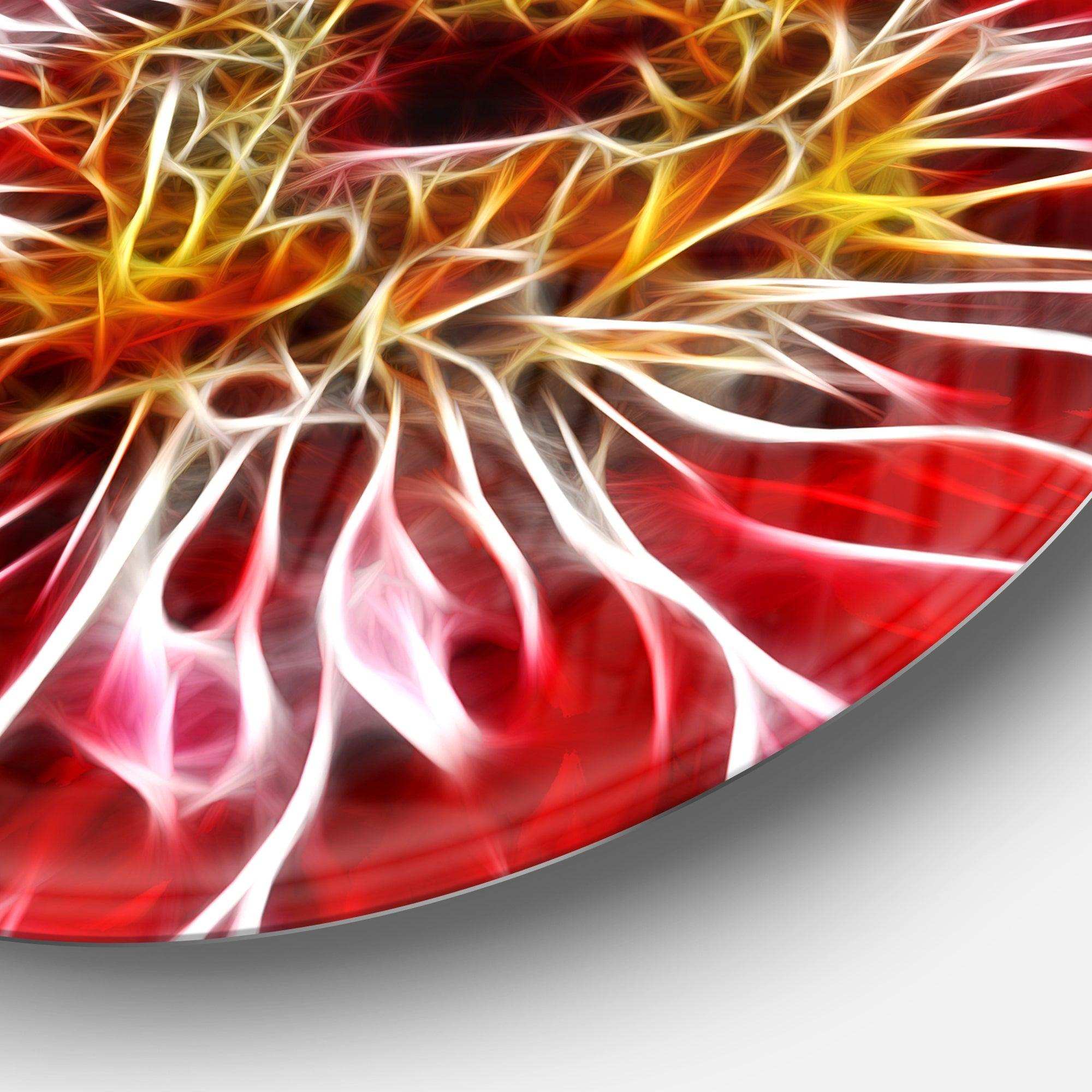 Dark Red Digital Art Fractal Flower - Floral Metal Circle Wall Art