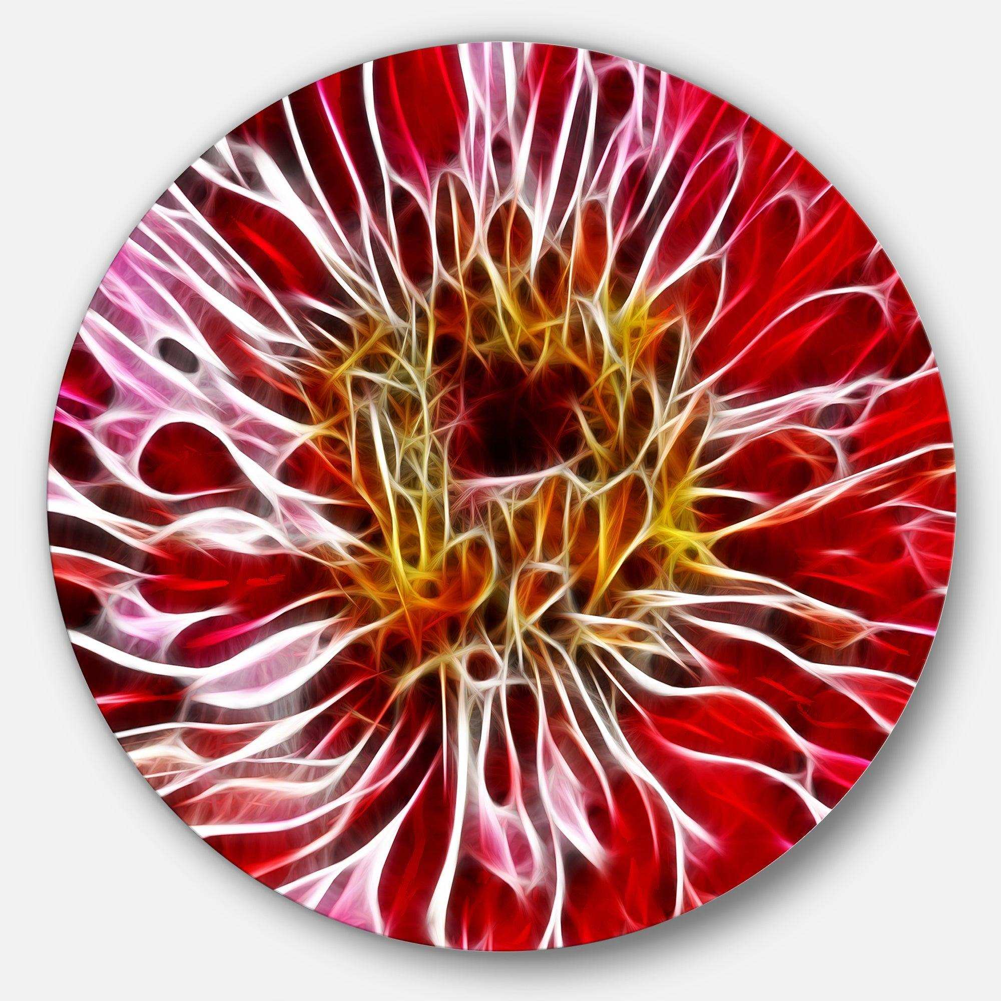 Dark Red Digital Art Fractal Flower - Floral Metal Circle Wall Art