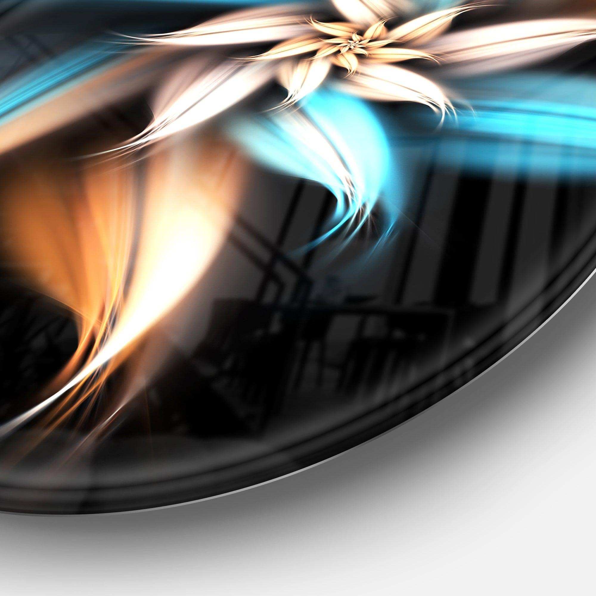 Blue Brown Digital Art Fractal Flower - Floral Oversized Circle Metal Wall Art