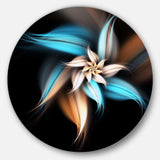 Blue Brown Digital Art Fractal Flower - Floral Oversized Circle Metal Wall Art