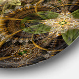 Green Gold Digital Art Fractal Flower - Floral Circle Metal Wall Decor