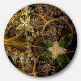 Green Gold Digital Art Fractal Flower - Floral Circle Metal Wall Decor