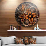Dark Orange Digital Art Fractal Flower - Floral Circle Metal Wall Decor