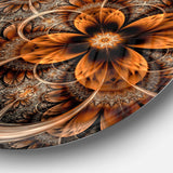 Dark Orange Digital Art Fractal Flower - Floral Circle Metal Wall Decor