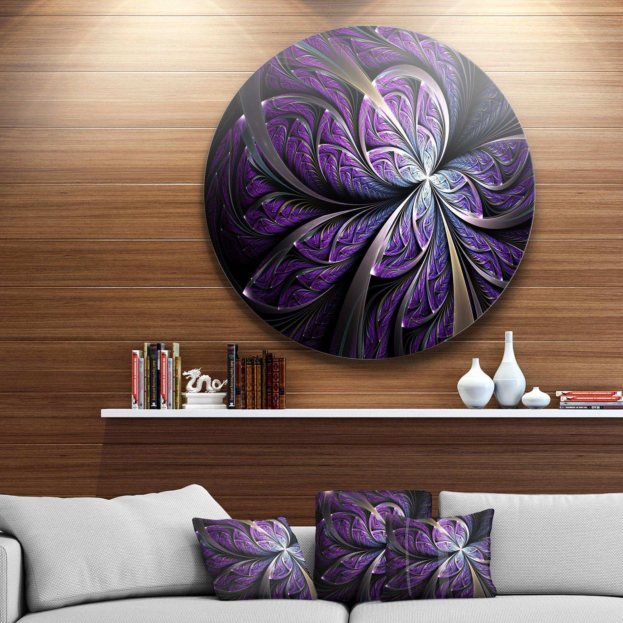Glittering Purple Fractal Flower - Floral Large Metal Circle Wall Art
