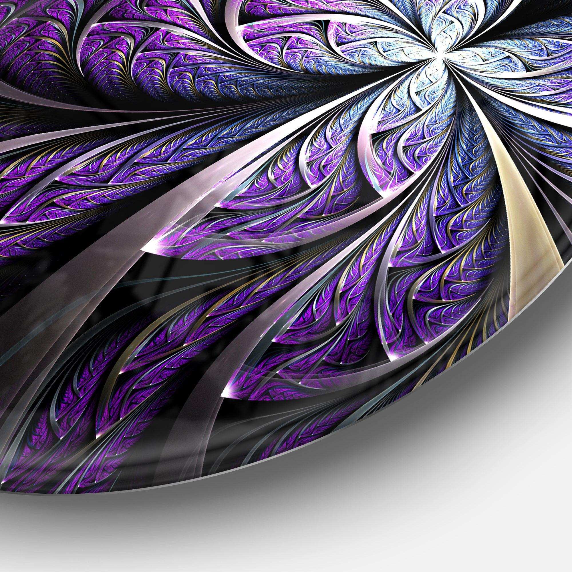 Glittering Purple Fractal Flower - Floral Large Metal Circle Wall Art