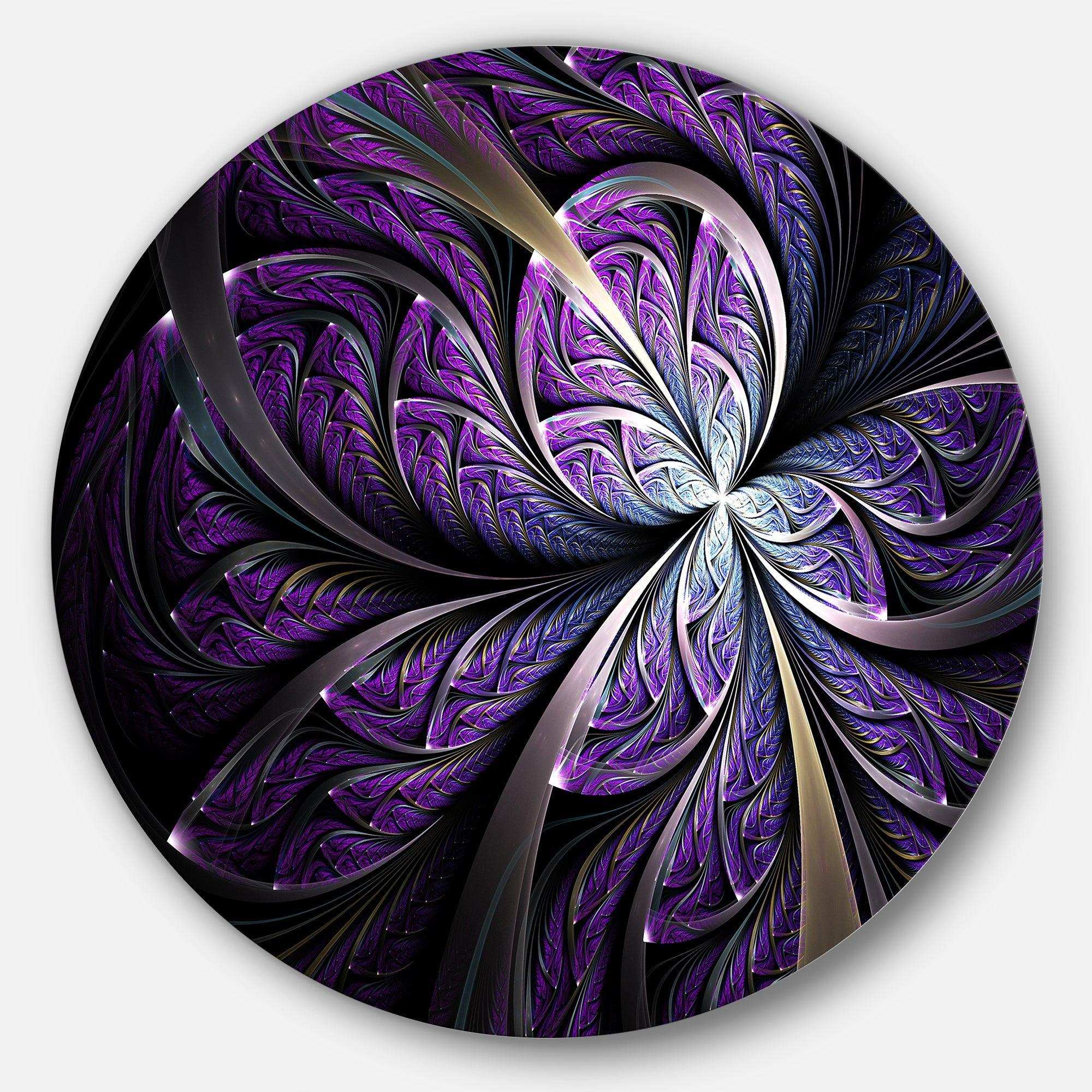 Glittering Purple Fractal Flower - Floral Large Metal Circle Wall Art