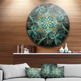 Glittering Dark Orange Fractal Flower - Floral Round Metal Wall Art