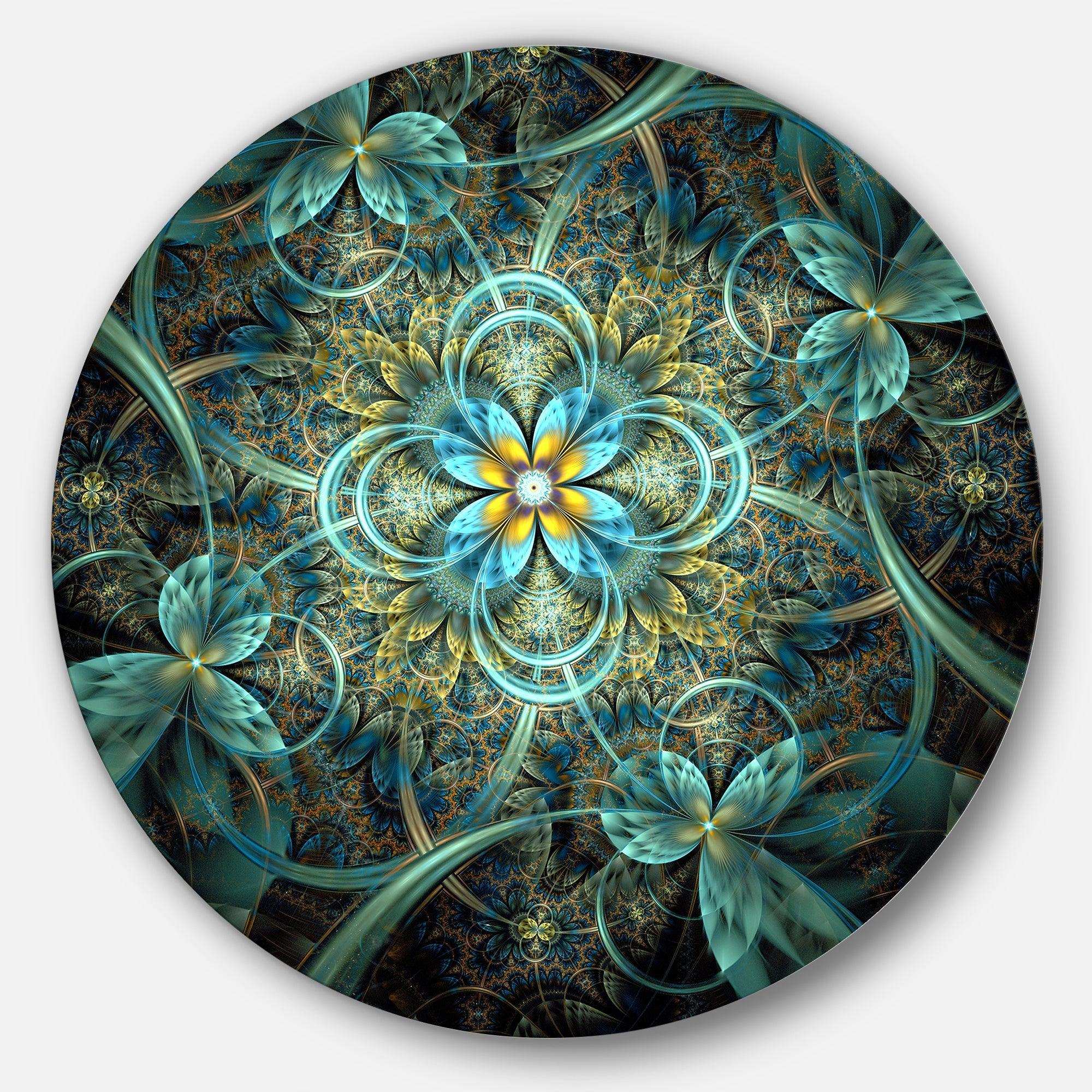 Glittering Dark Orange Fractal Flower - Floral Round Metal Wall Art