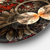 Red and Orange Fractal Flower Pattern - Floral Oversized Circle Metal Wall Art