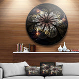 Rounded Glowing Golden Fractal Flower - Floral Circle Metal Wall Decor