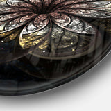 Rounded Glowing Golden Fractal Flower - Floral Circle Metal Wall Decor