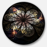 Rounded Glowing Golden Fractal Flower - Floral Circle Metal Wall Decor
