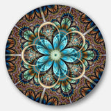 Large Brown Blue Fractal Flower - Floral Large Metal Circle Wall Art