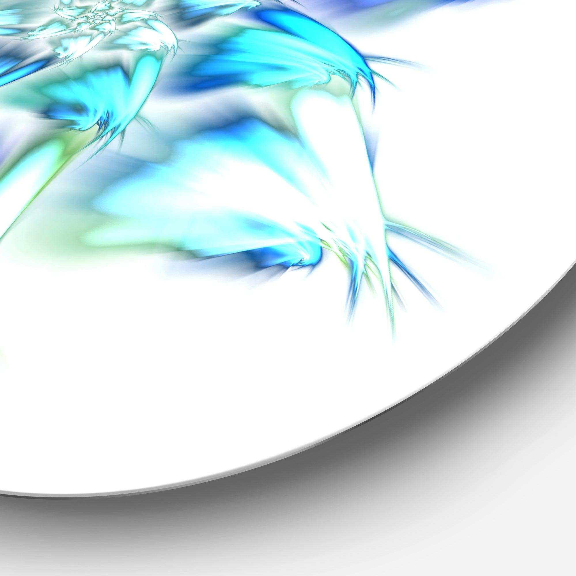 Blue and Green Fractal Flower - Floral Metal Circle Wall Art