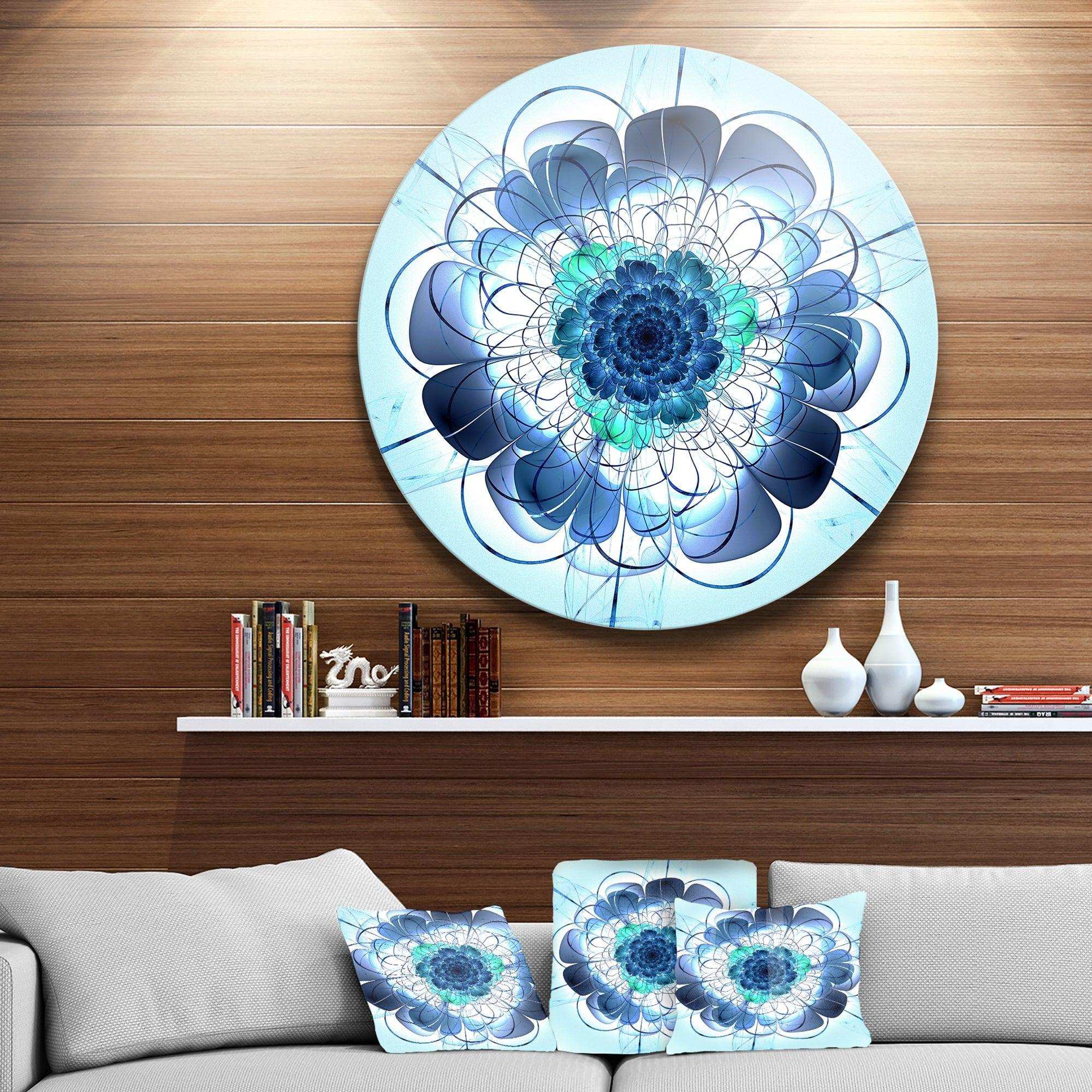 Blue and Purple Rounded Flower - Floral Round Metal Wall Art