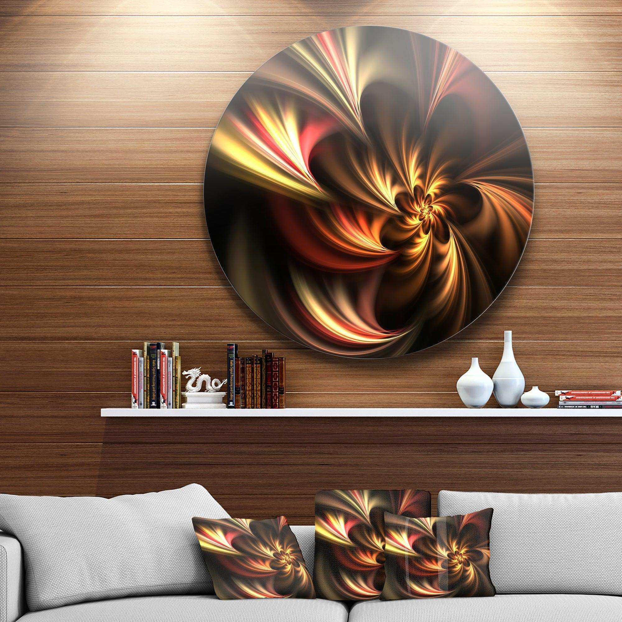 Glossy Yellow and Red Fractal Flower - Floral Circle Metal Wall Decor