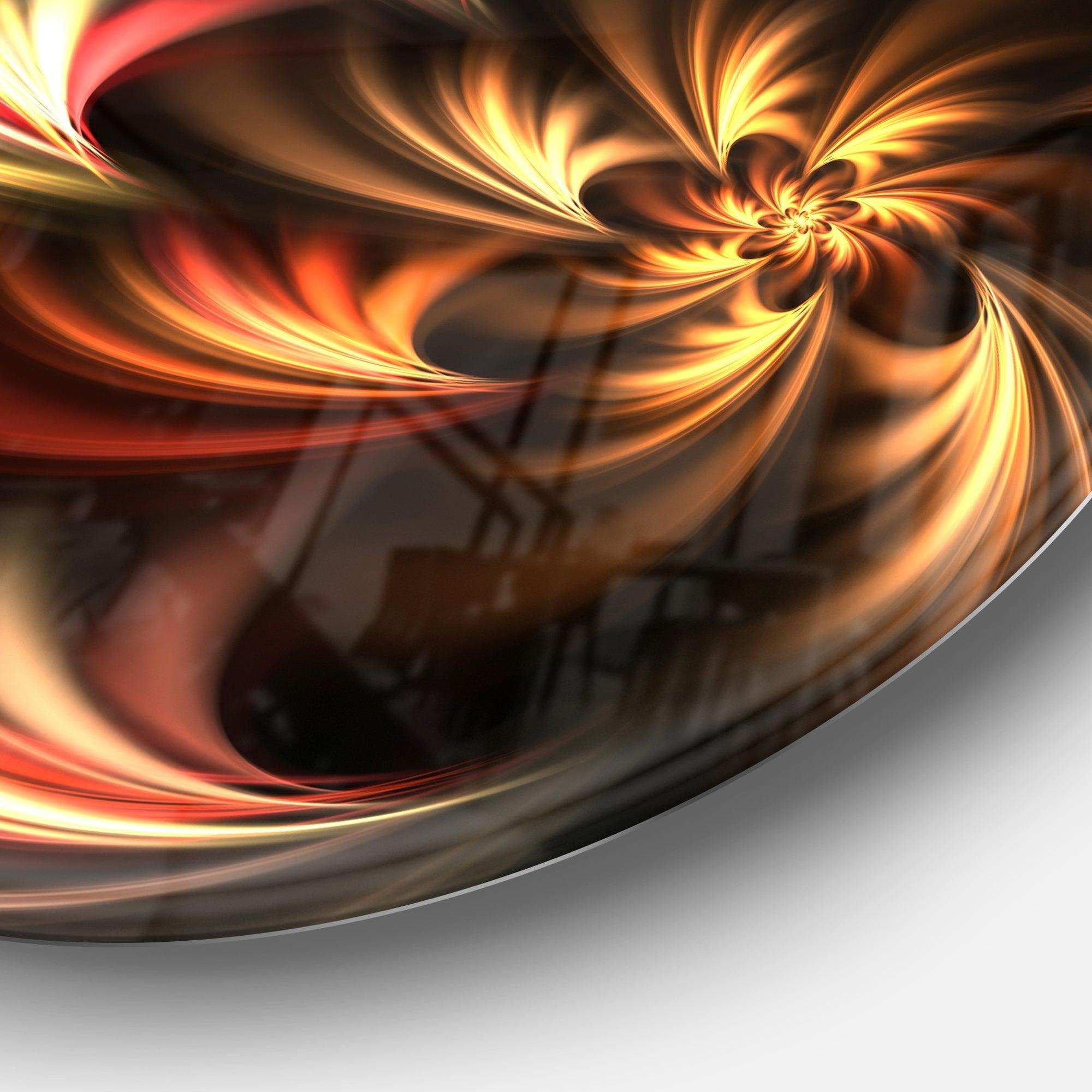 Glossy Yellow and Red Fractal Flower - Floral Circle Metal Wall Decor