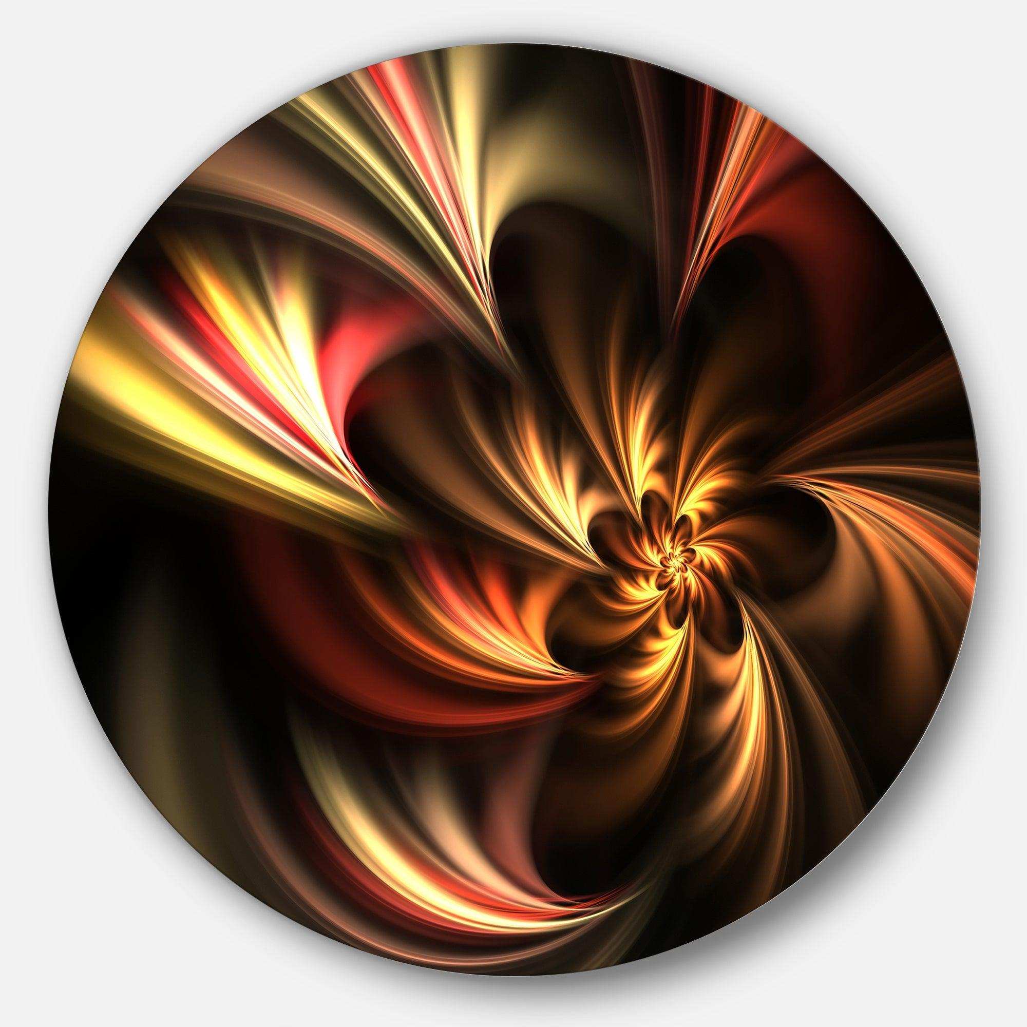 Glossy Yellow and Red Fractal Flower - Floral Circle Metal Wall Decor