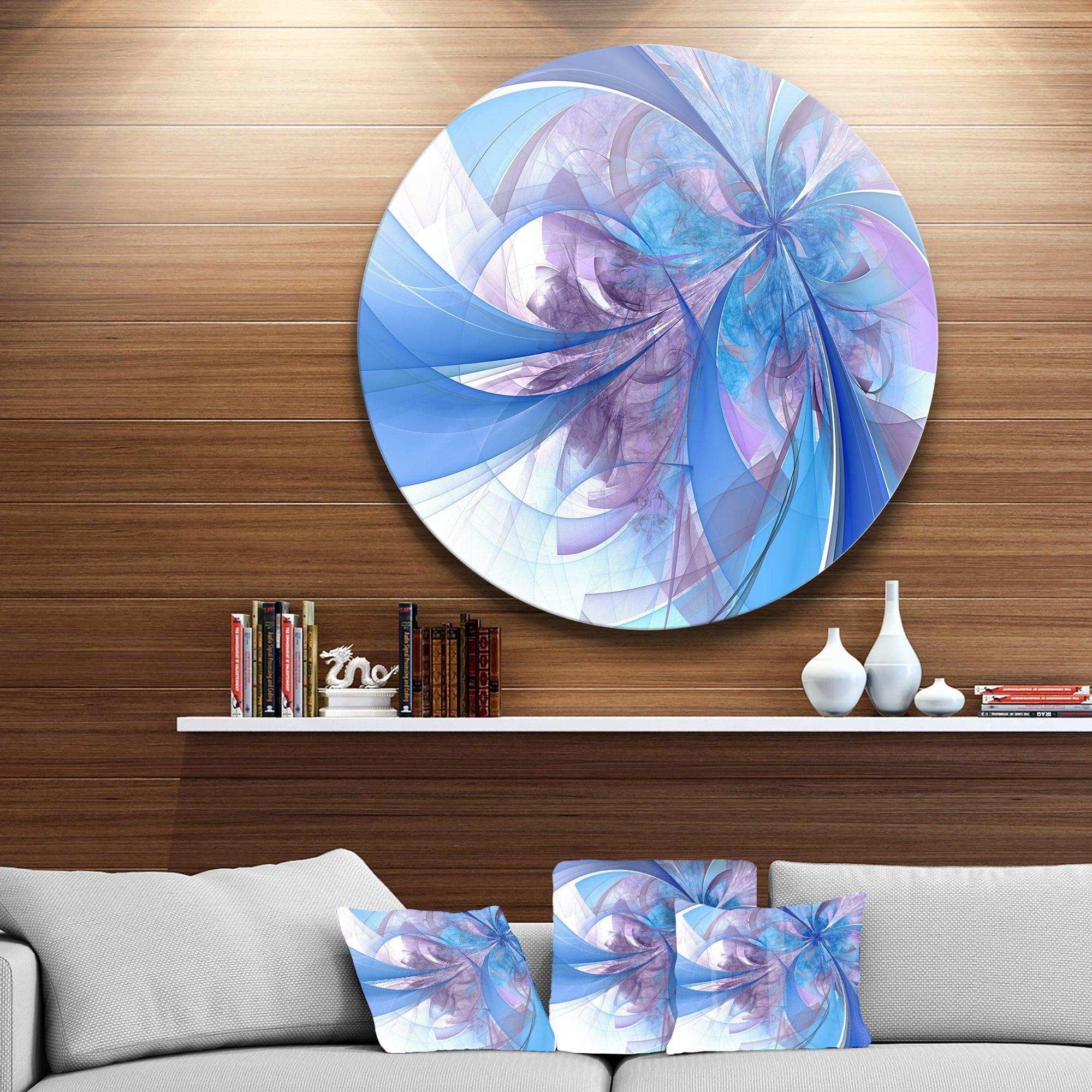 Light Blue and Purple Fractal Flower - Floral Round Metal Wall Art