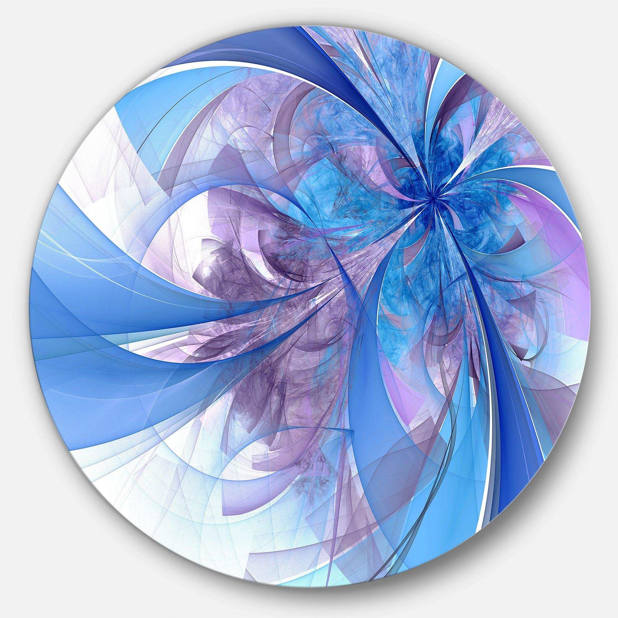 Light Blue and Purple Fractal Flower - Floral Round Metal Wall Art