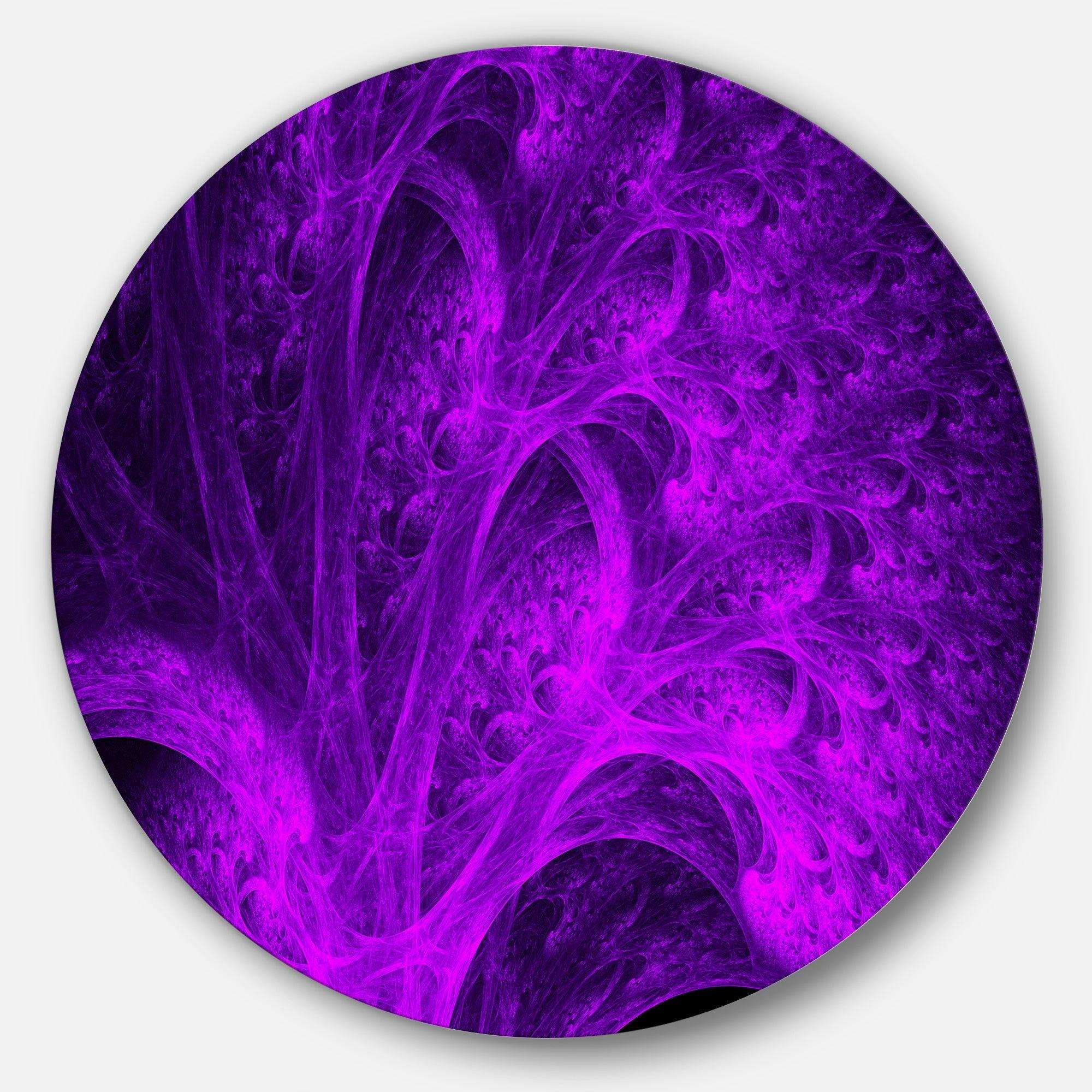 Bright Purple Magical Fractal Forest - Landscape Metal Circle Wall Art