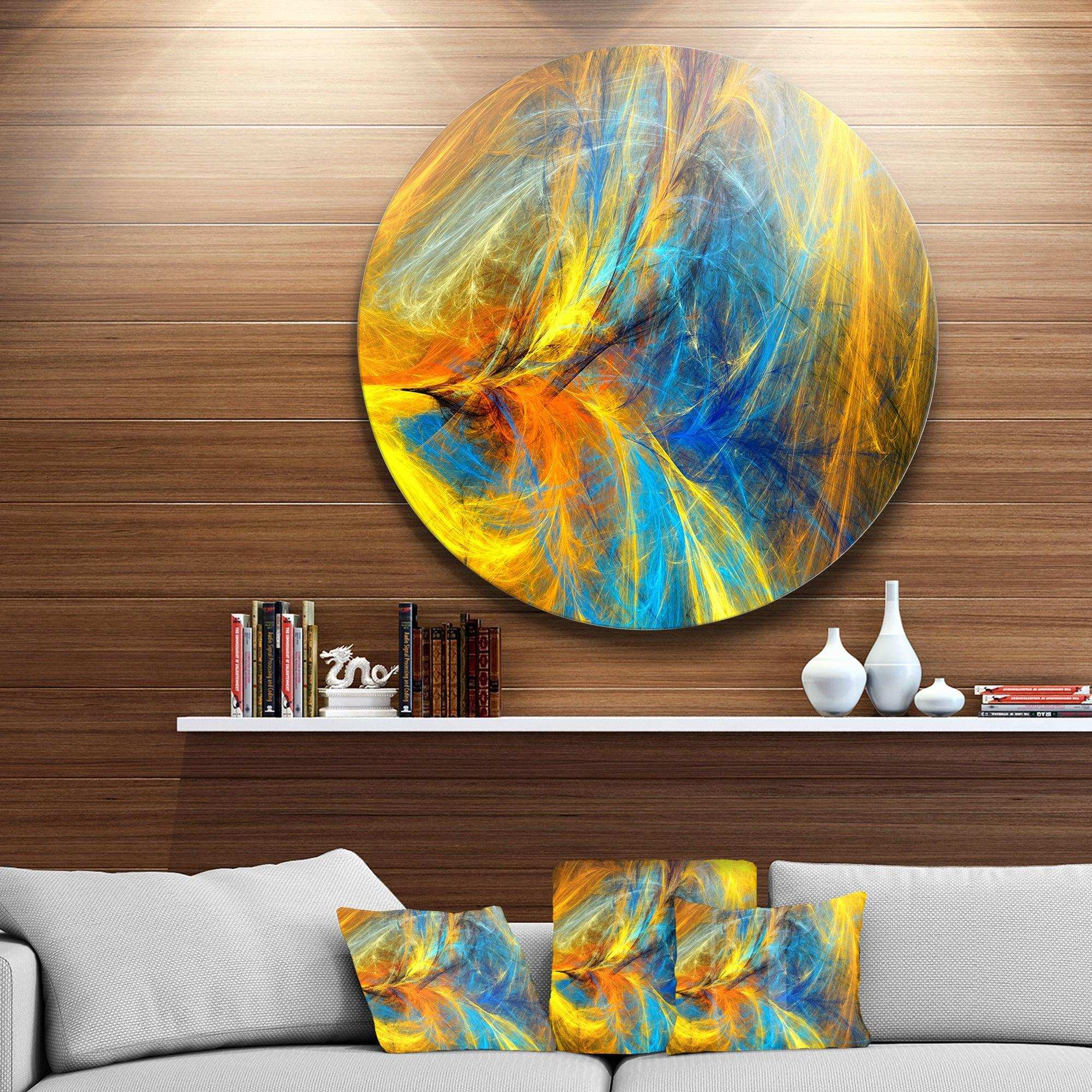 Gold and Blue Psychedelic Pattern - Abstract Circle Metal Wall Decor