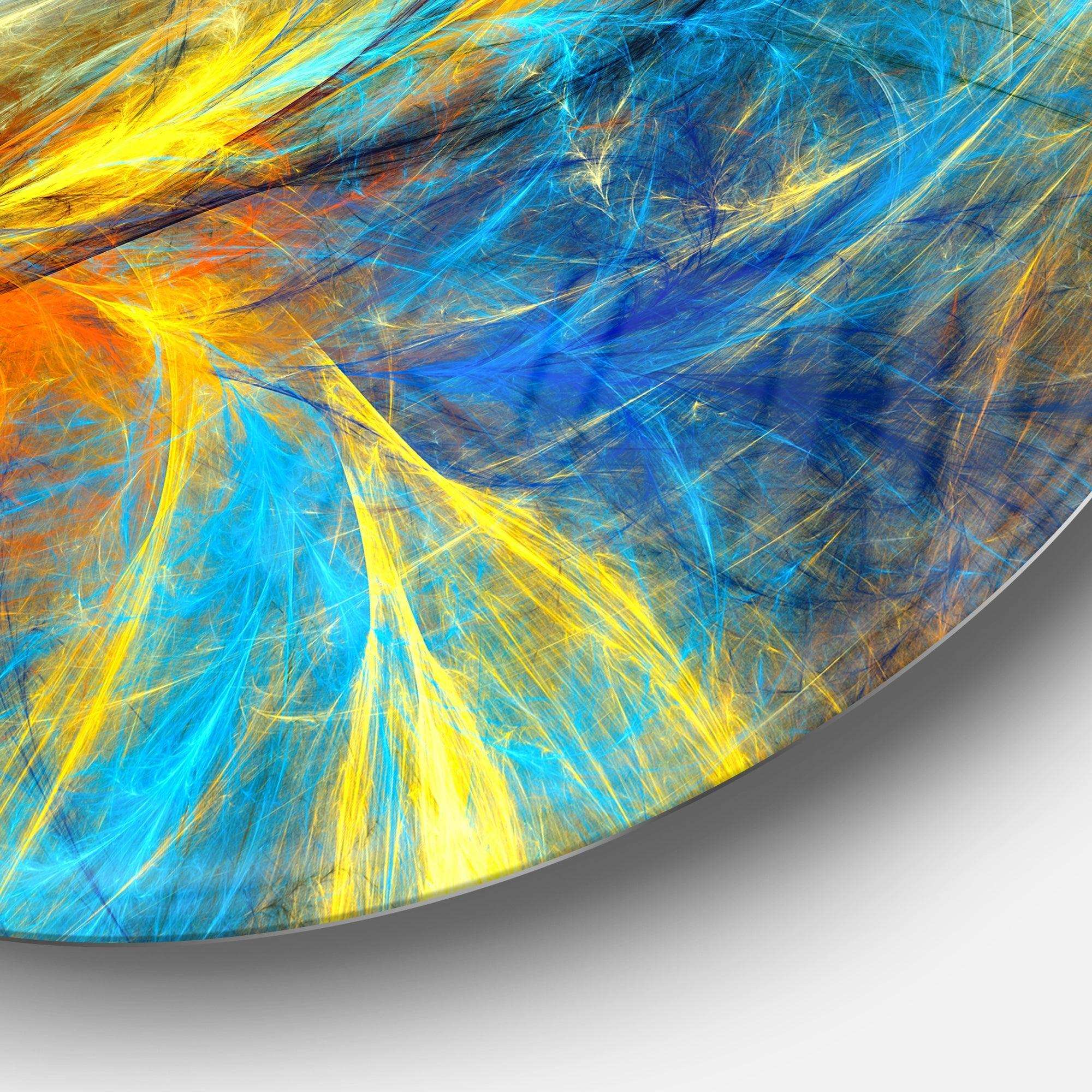 Gold and Blue Psychedelic Pattern - Abstract Circle Metal Wall Decor