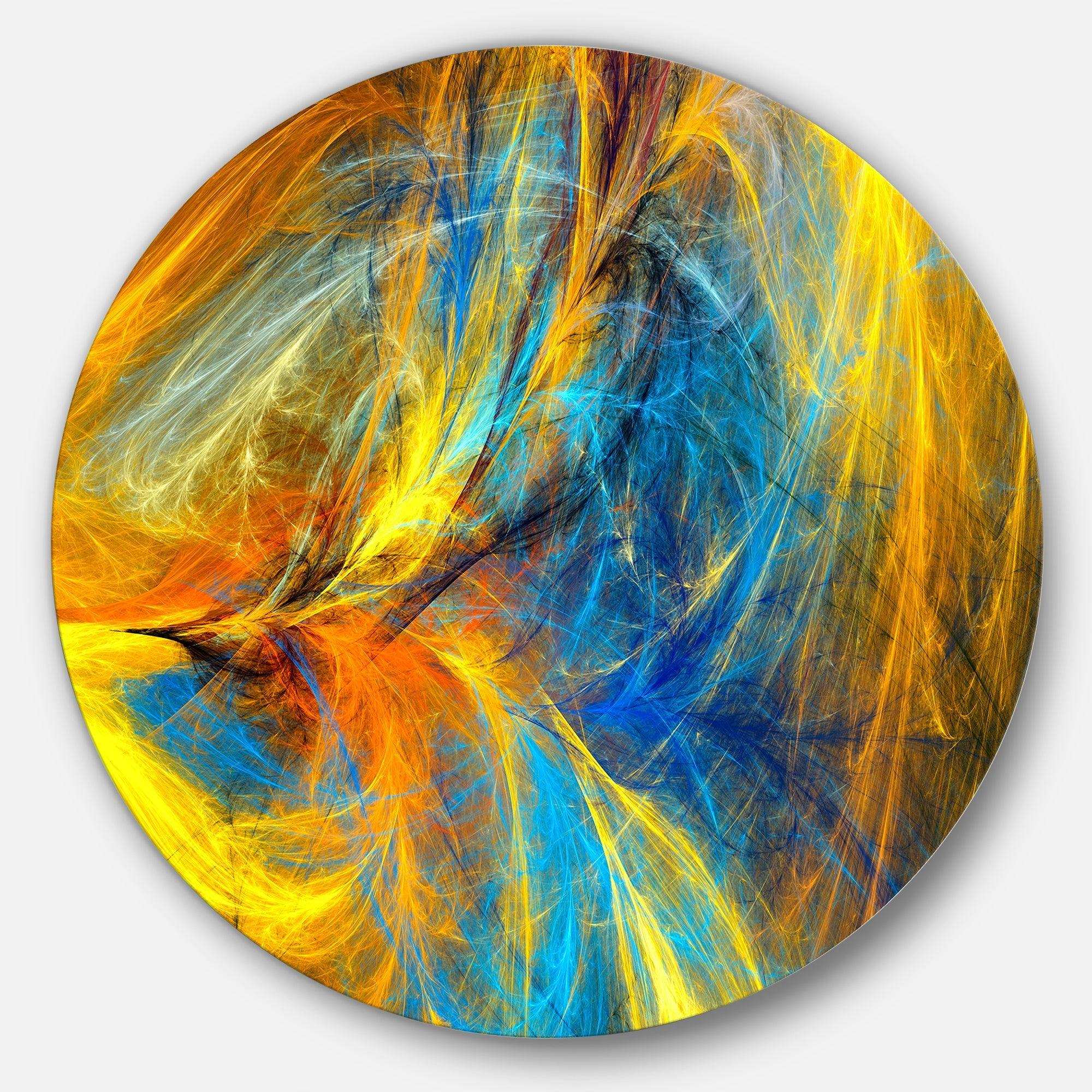 Gold and Blue Psychedelic Pattern - Abstract Circle Metal Wall Decor