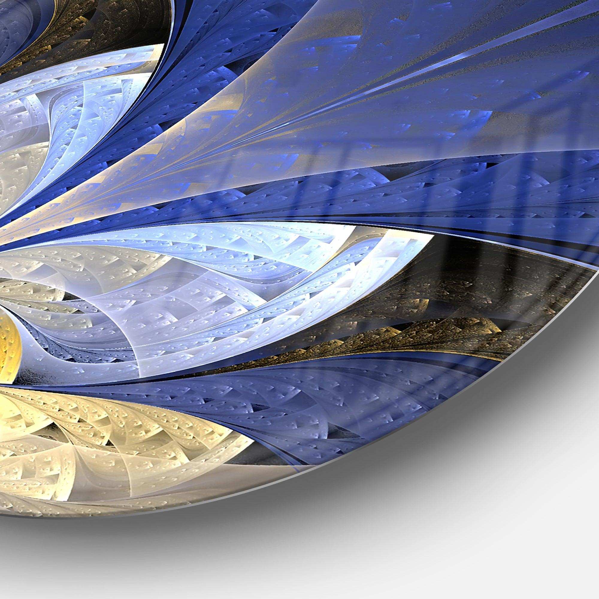 Blue and Yellow Large Fractal Pattern - Floral Circle Metal Wall Decor