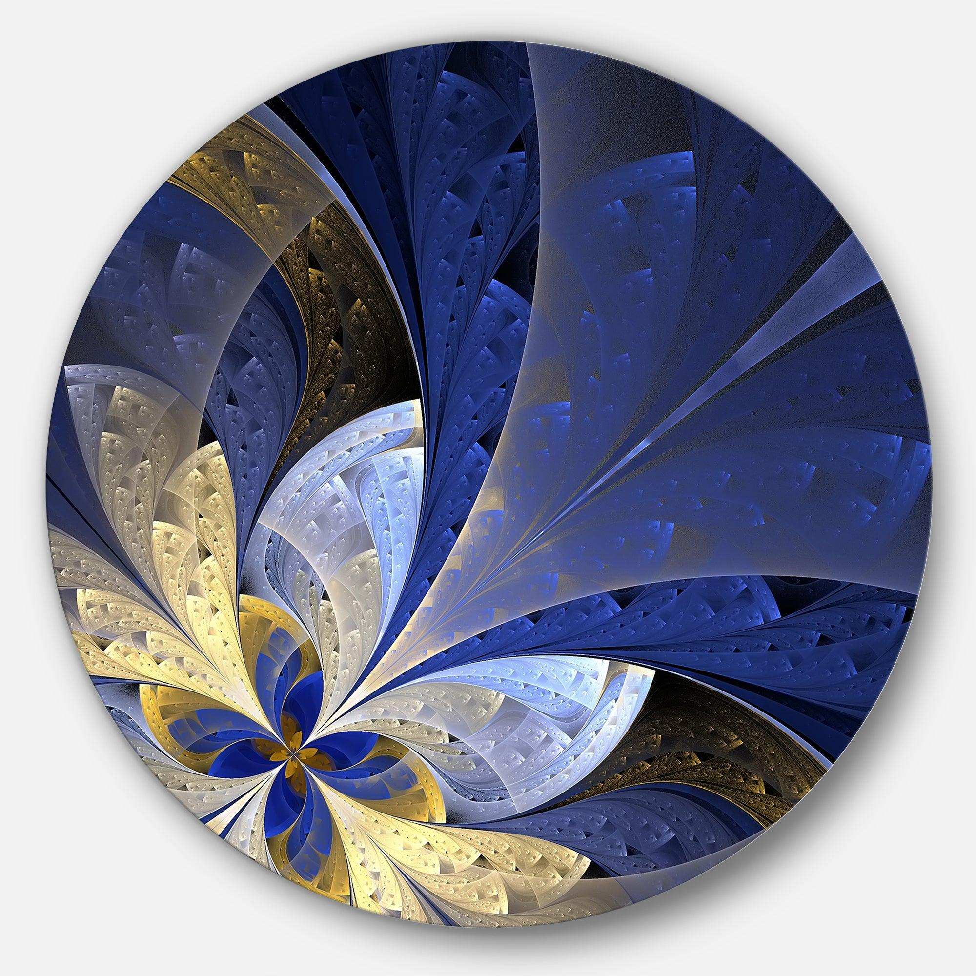 Blue and Yellow Large Fractal Pattern - Floral Circle Metal Wall Decor