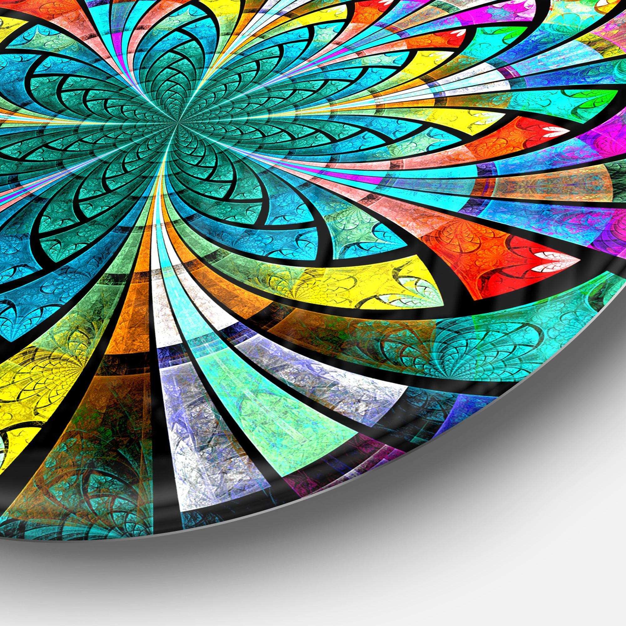 Multi Color Large Fractal Flower Pattern - Floral Round Metal Wall Art