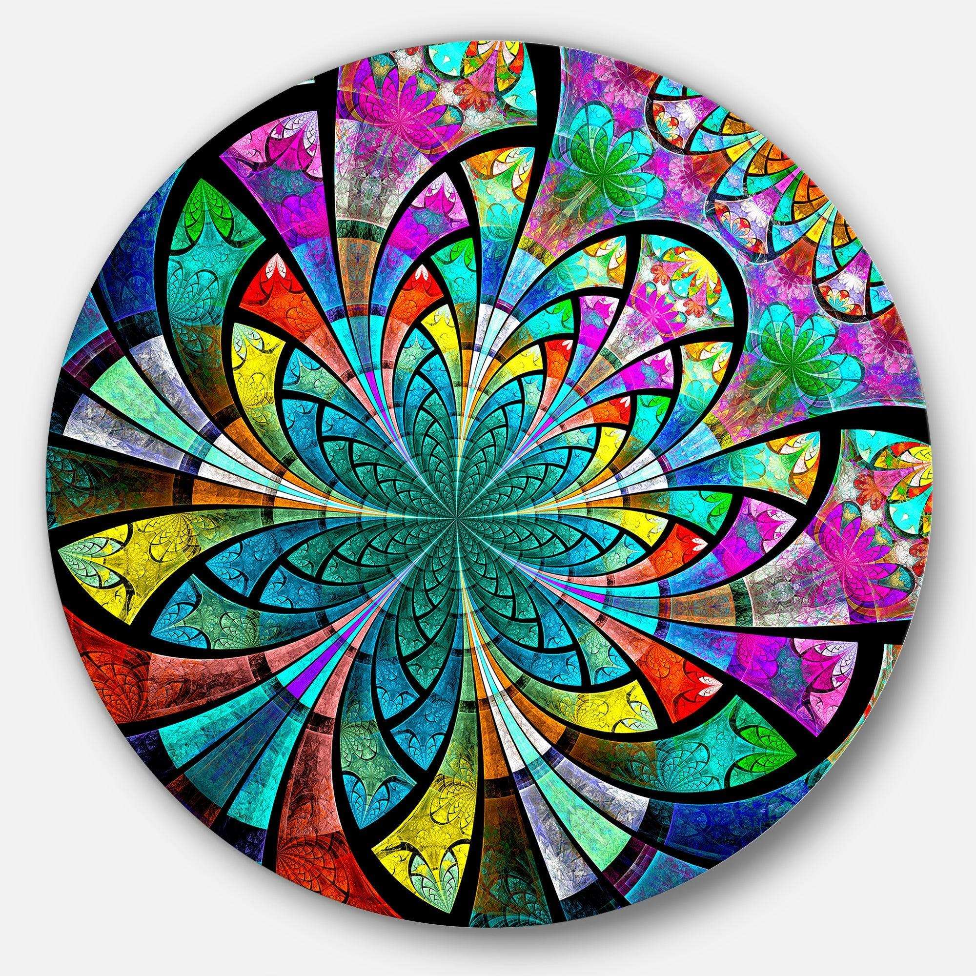 Multi Color Large Fractal Flower Pattern - Floral Round Metal Wall Art
