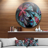 Turquoise and Red Fractal Flower Pattern - Floral Circle Metal Wall Decor