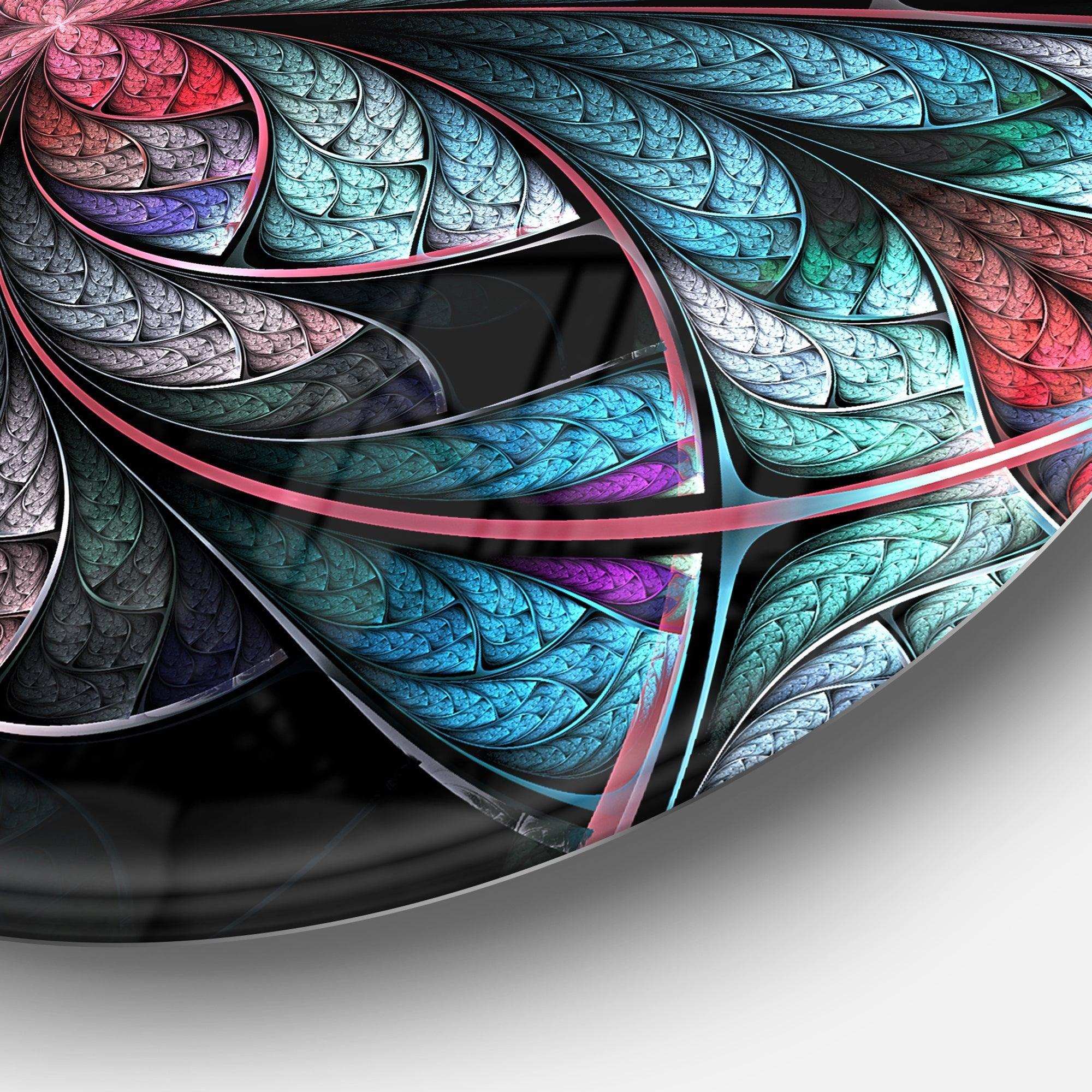 Turquoise and Red Fractal Flower Pattern - Floral Circle Metal Wall Decor