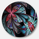 Turquoise and Red Fractal Flower Pattern - Floral Circle Metal Wall Decor