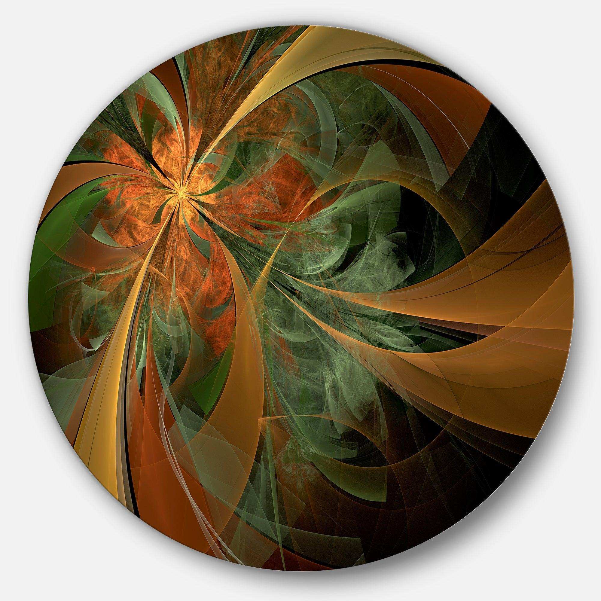 Symmetrical Orange Digital Fractal Flower - Floral Circle Metal Wall Decor