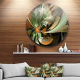 Symmetrical Orange Green Fractal Flower - Floral Metal Circle Wall Art