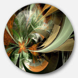 Symmetrical Orange Green Fractal Flower - Floral Metal Circle Wall Art