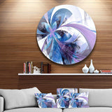Symmetrical Fractal Flower in Blue - Floral Round Metal Wall Art